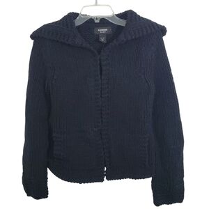 NWOT Express Cardigan Hand Knit Wool Blend Chunky Knit Sweater Black Size XS